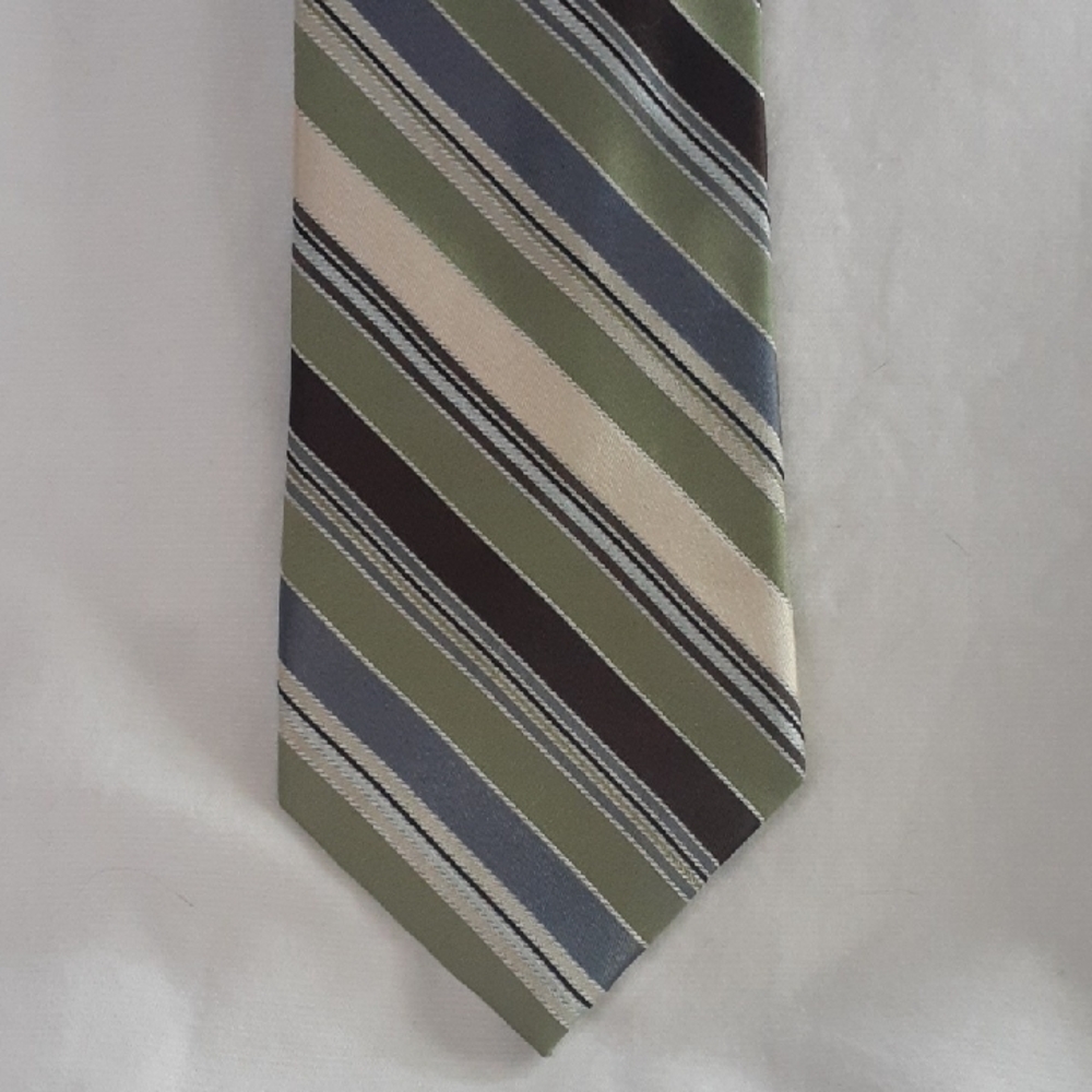 Perry Ellis Green Gray Multi Color Men's Stripe Silk Handmade Tie